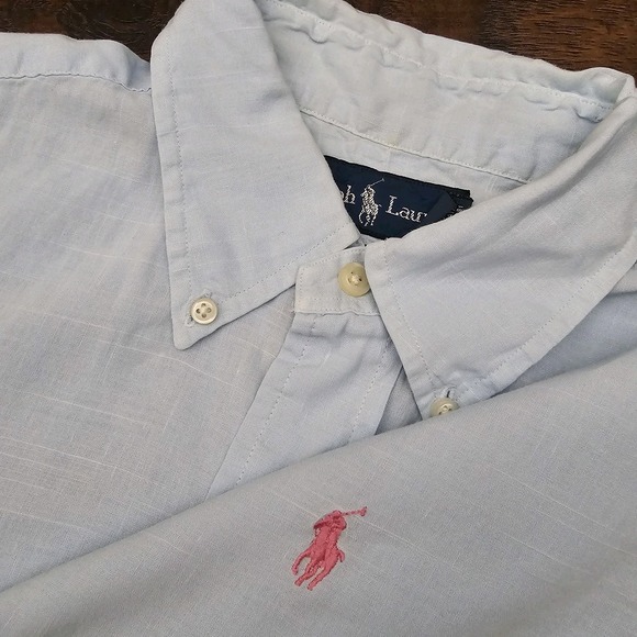 Ralph Lauren Mens Medium Light Blue Button Down Linen Blend Classic Fit - Picture 1 of 9
